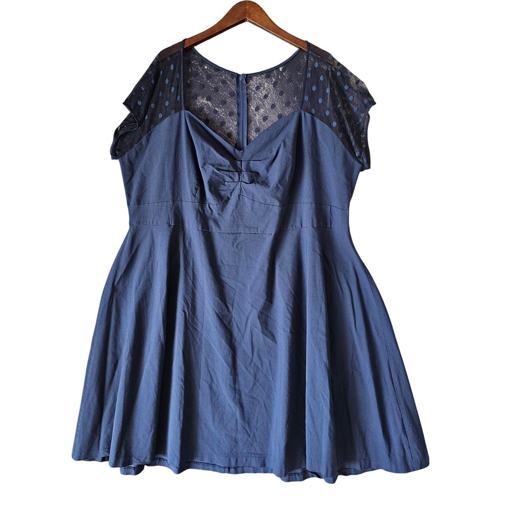 Torrid Blue Polka Dot Mesh Illusion Neckline Fit & Flare Swing Dress Size 28 - Picture 7 of 10